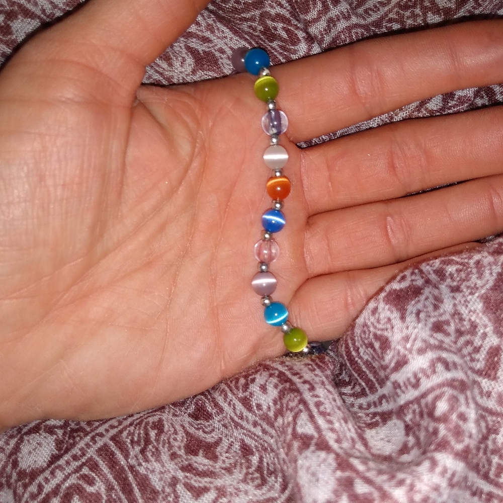 Sterling Silver Bracelet Multi Color Cat Eye Beads
